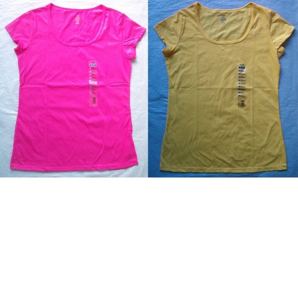 Pack of 2 Imagin8 Women's Cotton Blend Scoop Neck T-Shirt (Pink & Yellow), Small